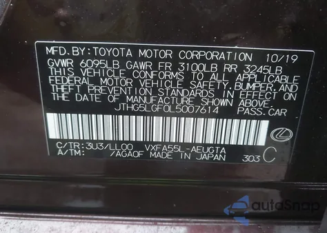 2020 Lexus Ls 500 Inspiration Series z USA, uszkodzony, nr VIN JTHG5LGF0L5007614